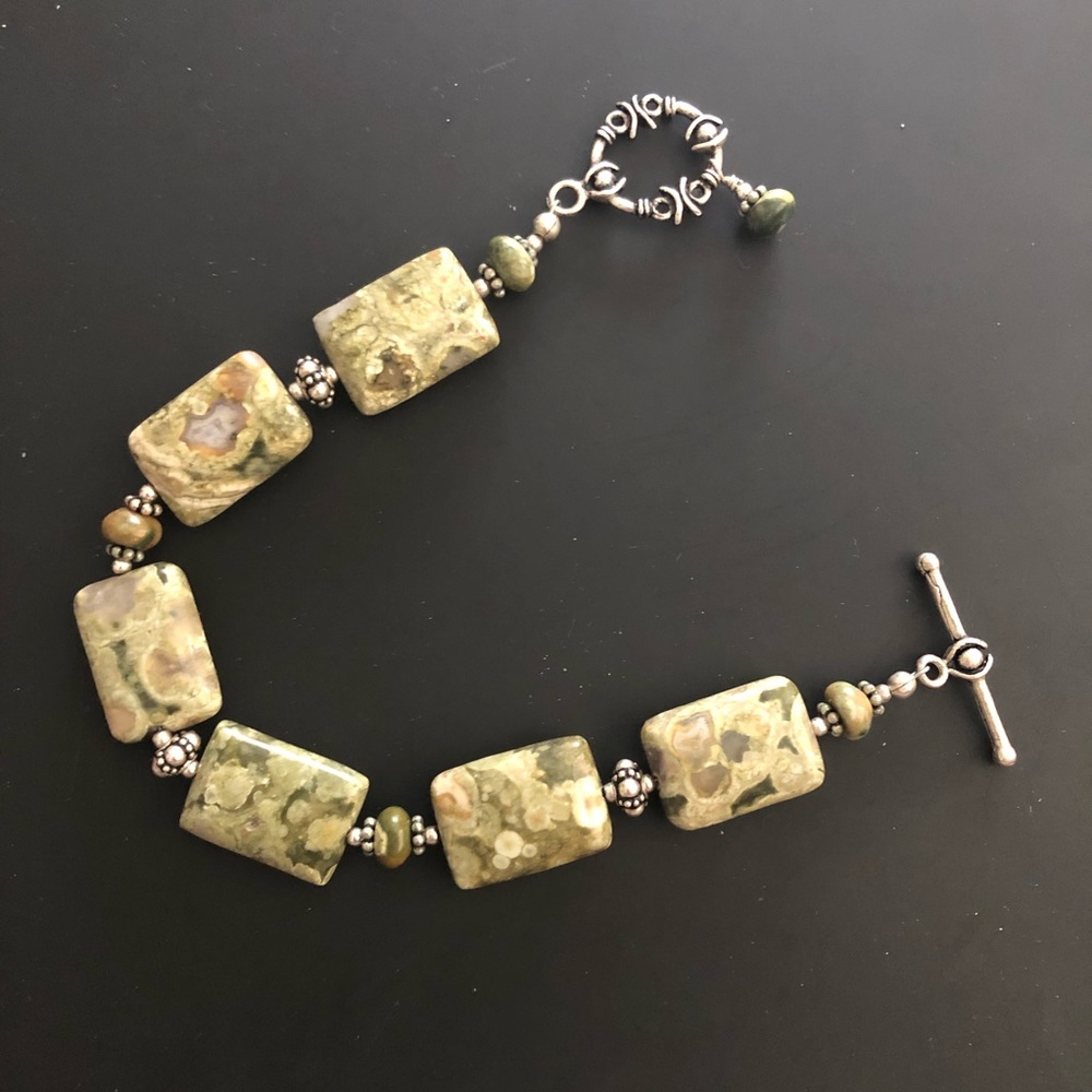 Green 6 Rectangular Jasper Stone Bracelet Toggle … - image 2